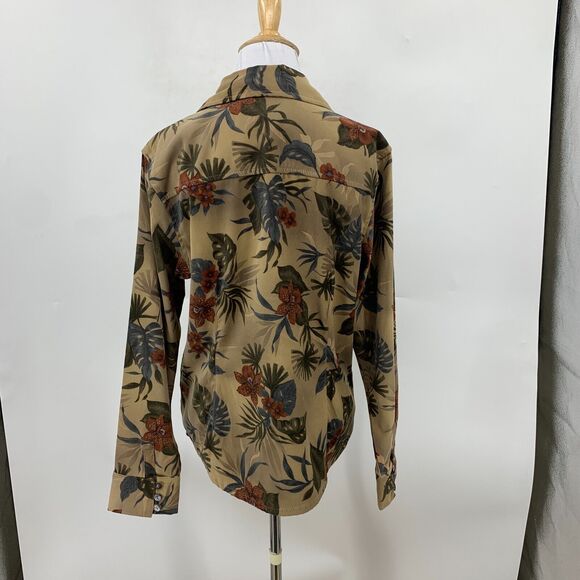 Caribbean Joe Faux Suede Shirt Womens L Large Multi Tropical Patterned Button Up - Picture 5 of 9